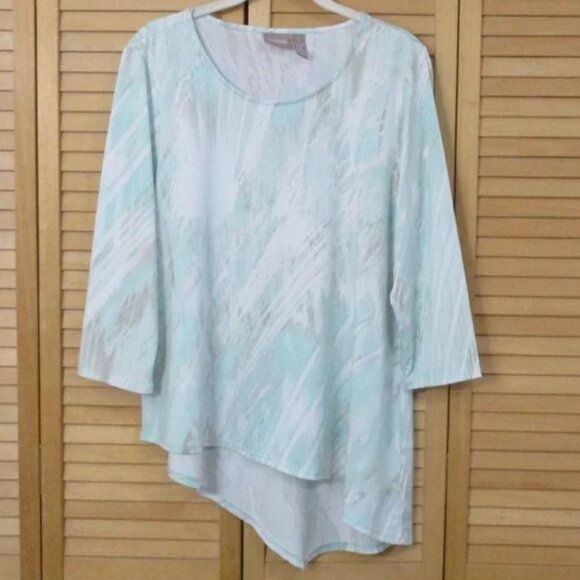 Chico's Mint Green Print Top With Asymmetric Hem - Picture 1 of 9